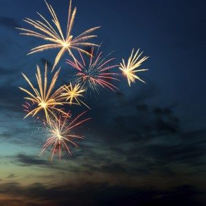 Brightly colorful fireworks in the night sky